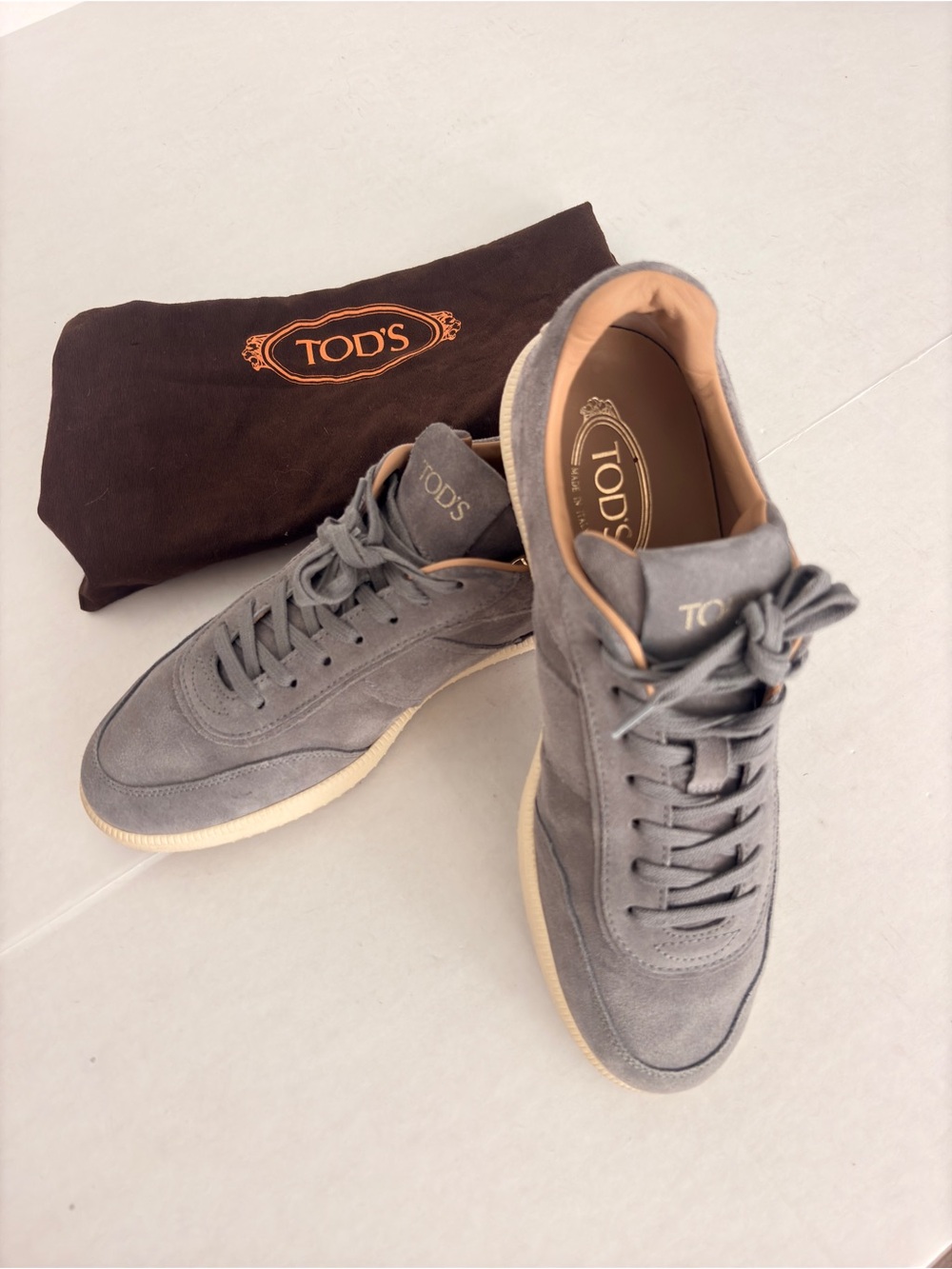 TOD’S Men's Tabs Suede Grey Low-Top Sneakers US 9 Made in Italy - Picture 6 of 12